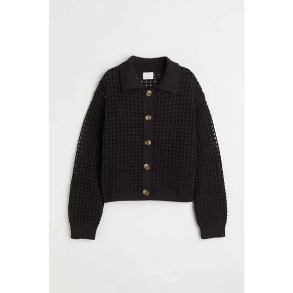 H&M Sweaters - H&M Knitted Mesh Polo Button Front Cardigan in Black